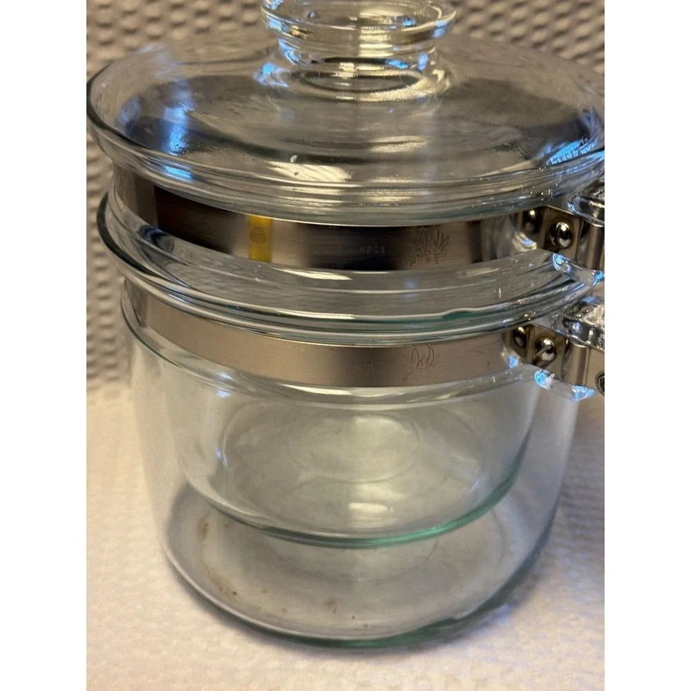 Vintage‎ PYREX 6283 Flameware Inner Pot  Glass Double Boiler W/ Lid 1.5 Quart